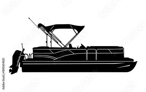 Pontoon Boat Silhouette Isolated on White Background.