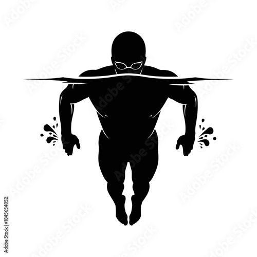 Silhouette of a male swimmer performing butterfly stroke in water.