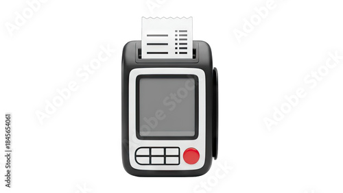 Point of Sale (POS) Terminal Printing Receipt on White Background