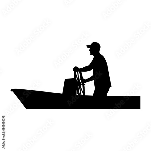 Silhouette of a man steering a boat, navigating the waters with focus and precision.