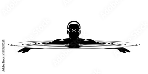 Silhouette of a Swimmer with Goggles Emerging from Water.
