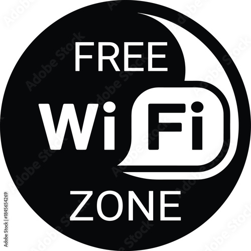 Free WiFi zone icon, wireless internet sign, editable, isolated, black and white vector, connectivity symbol, public access clipart