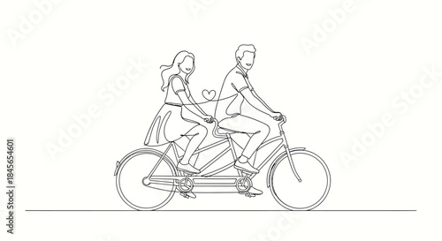 Couple riding a tandem bike isolated on white background, Vector