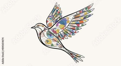 Colorful dove in flight isolated on white background, Vector