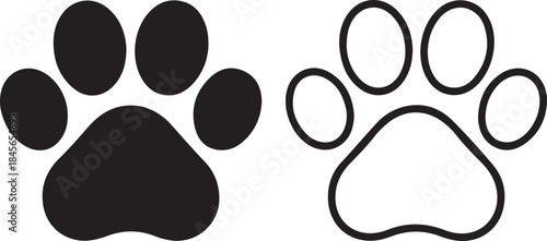 A comparison of two paw prints one solid one outlined in black