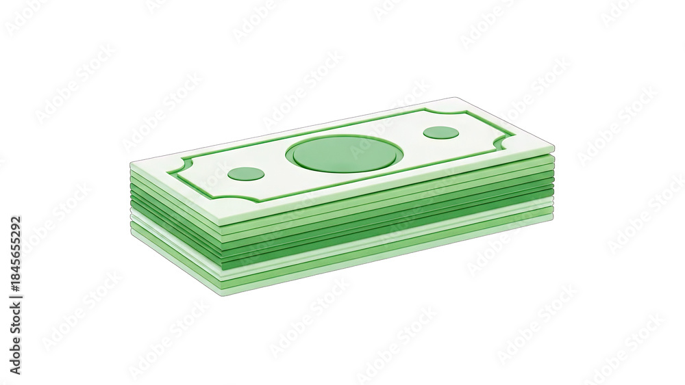Fototapeta premium Stack of Green Money Bills Isolated on White Background