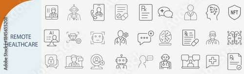 remote healthcare telemedicine ai minimal line vector icon set