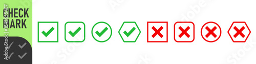 check mark icon button set. check box icon with right and wrong buttons and yes or no checkmark icons in green tick box and red cross. vector illustration