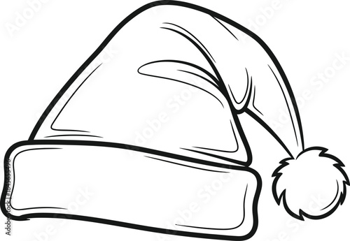 Outlined santa hat with a pom pom isolated on a white plain background