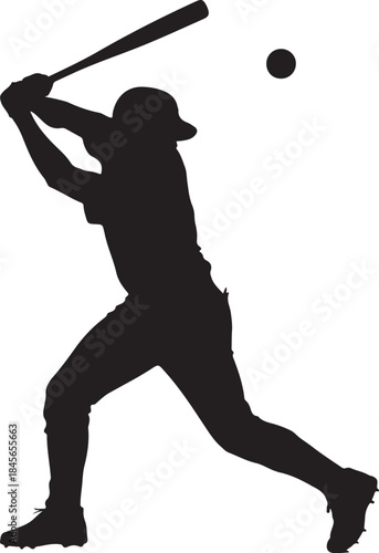 A silhouette of a baseball player swinging at a pitched ball