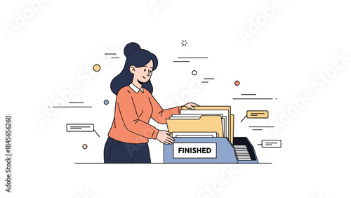 Hispanic female adult organizing completed files in office
