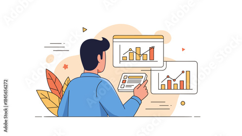 Caucasian male analyzing financial data on interactive charts