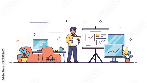 Young asian male analyzing growth charts in office