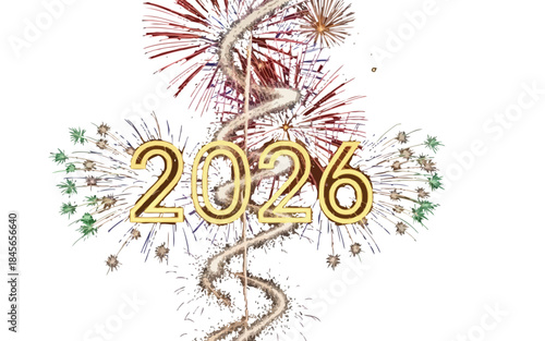 Celebrating the new year 2026 with fireworks and a bright sparkler design