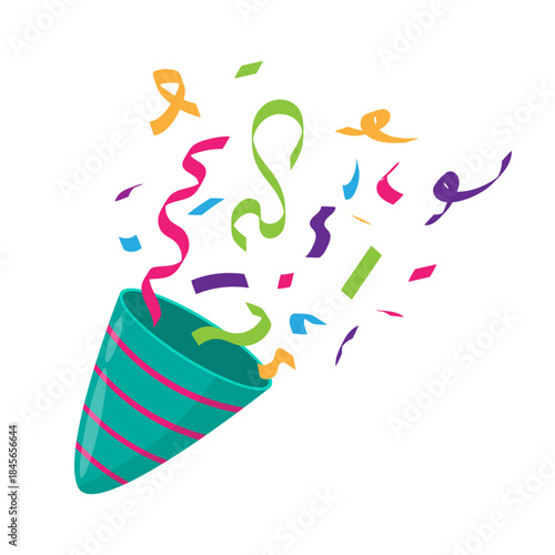 Striped popper icon. Confetti explosion vector. Colorful celebration burst. Festive decoration symbol.