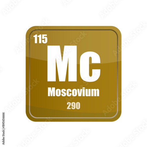 Moscovium element tile. Atomic number one hundred fifteen. Brown gold Vector square. Periodic table graphic.