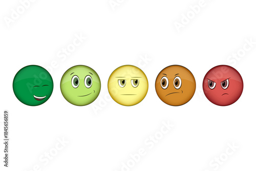 Five faces illustration. Mood emotion concept. Rating scale Vector icons. Customer feedback design.