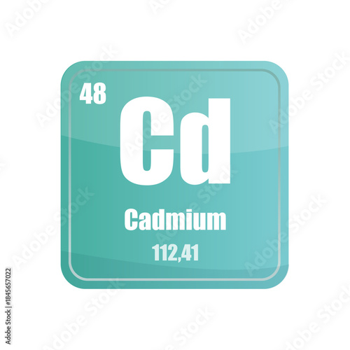 Cadmium chemical element tile. Atomic number forty eight. Cd sign Vector icon. Aqua blue square shape.