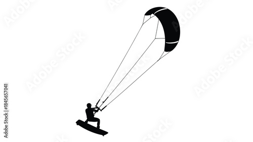 Kitesurfing silhouette of a person riding a board on transparent background