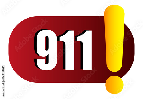 Emergency 911 button. Call number illustration. Vector alert symbol. Red yellow graphic.