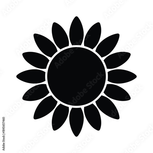 Black silhouette of a sunflower with rounded petals on white background vector