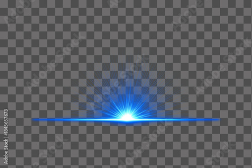 Bright blue sunburst star ray glow rising sun or explosion abstract element light effect PNG