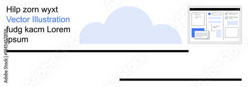 Cloud computing, digital platforms, file sharing, online storage, technology services, workflow systems. Image of a cloud and a web interface with file layouts. Cloud computing and digital platforms