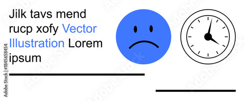 Time management, emotional health, mental stress, productivity, punctuality, mood tracking. Sad face emotion and clock side by side. Emotional health and time management concept