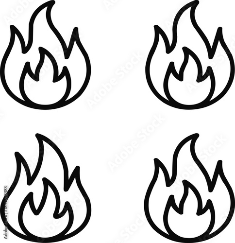 Flame Outline Icon Set Minimalist Fire and Heat Symbols