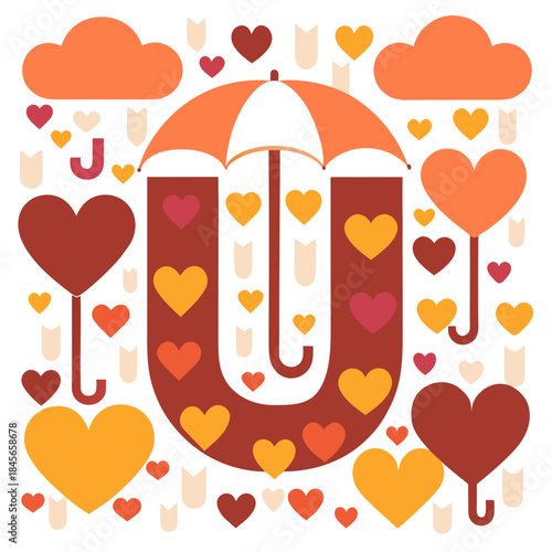 U with umbrellas in the rain of love.