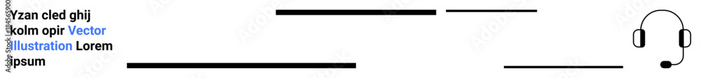 Obraz premium Communication, customer service, audio support, help desk, business connections, corporate interaction. Headset icon with text and horizontal lines. Customer service and communication
