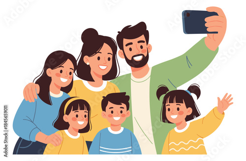 Smiling multiracial family taking selfie together