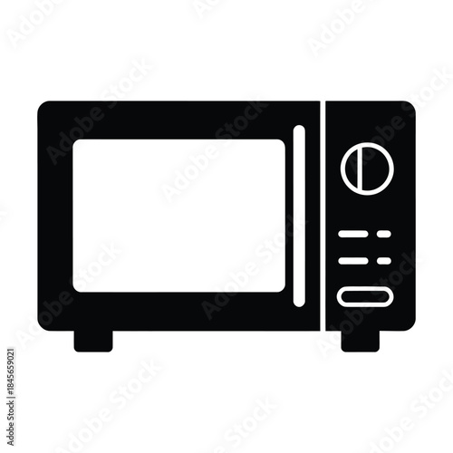 Black microwave oven icon with white controls and door kitchen appliance