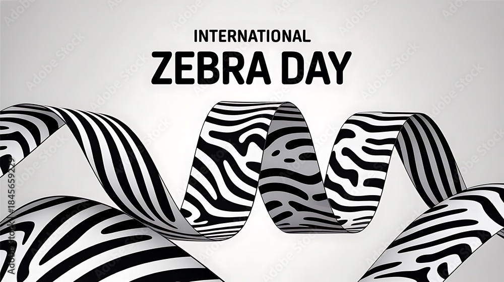 Naklejka premium Black and White Zebra Stripes Background with International Zebra Day Text