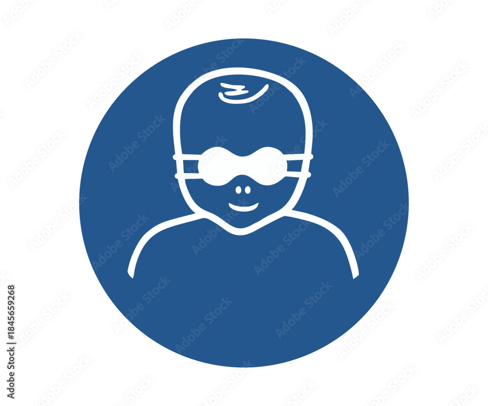 Naklejka premium ISO 7010 M025 – Protect infants' eyes with opaque eye protection sign. Obligation sign pictogram vector design and illustration. 