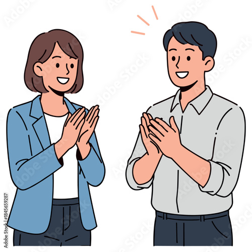 Young caucasian male and female applauding together with smiling expressions