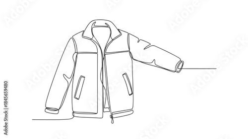 A simple line drawing of a zipped-up jacket with pockets and a collar, presented on a white background.