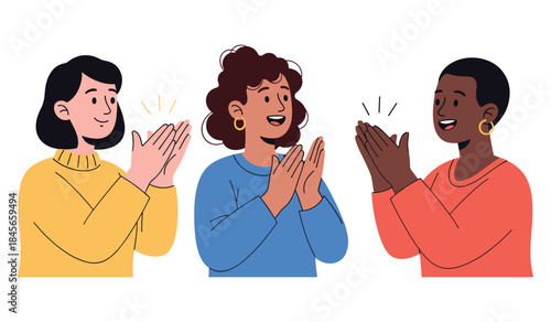 Diverse group of women applauding with joyful expressions