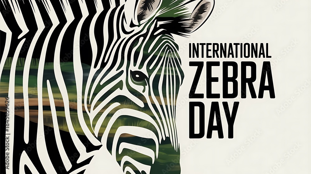 Naklejka premium Zebra head with International Zebra Day text on white background