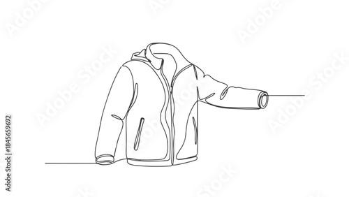A minimalist line drawing of a puffer jacket, showcasing its quilted texture and zippered front.