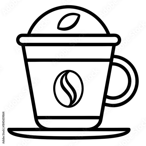 Black coffee cup with coffee bean coffee cup and saucer