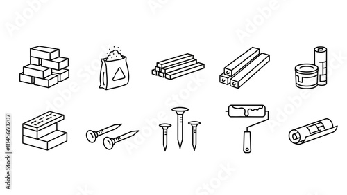 Construction materials and tools for building and renovation projects