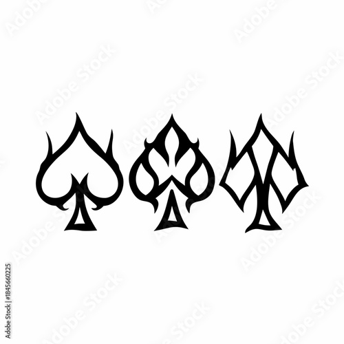 Minimal playing cards suits outline heart club spade