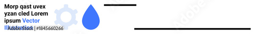 Sustainability, technology, water conservation, industrial processes, innovation, eco-friendly solutions. A blue water droplet next to a light gear symbol. Sustainability and technology concept