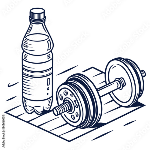 Water bottle and dumbbell line composition line fitness
