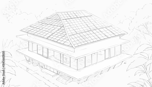 Futuristic eco-friendly residence in minimalist style with solar panels