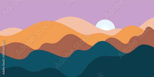 Abstract landscape poster. Nature wall decor contemporary art prints, medieval mountains backdrop. vector