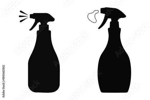 Spray bottle silhouette icons set in black color with transparent background. Cleaning and sanitizer bottle symbols suitable for household design.