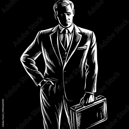 Confident Businessman Silhouettes Upright Vector Portrait