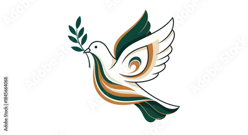 Stylized dove holding olive branch symbolizing peace and hope